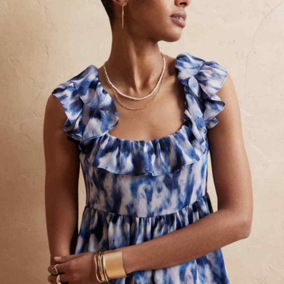 Banana Republic Blue and White Ruffle Blouse Sz XL New With Tag - Picture 1 of 11